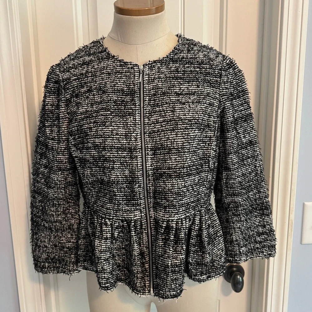 Rebecca Taylor 2 / XS Black Tweed Peplum Blazer Jacket ~ Business Casual
